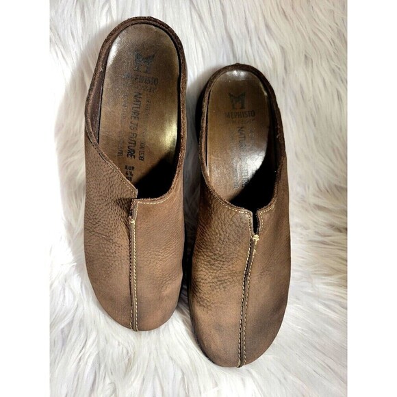 Mephisto Size 7 Brown Nubuck Leather Slip On Wedge Heel Mule Clogs - Picture 2 of 7